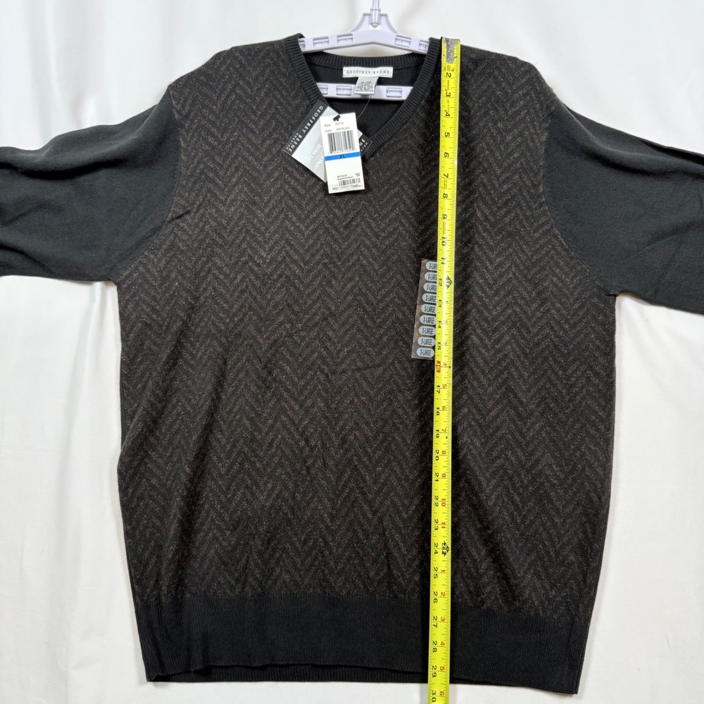 Geoffrey Beene Mens V Neck Sweater XL Black Herringbone Knit Pullover NWT - Picture 6 of 9